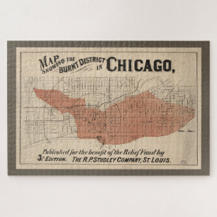 Vintage Chicago Great Fire Map, 1871 Jigsaw Puzzle