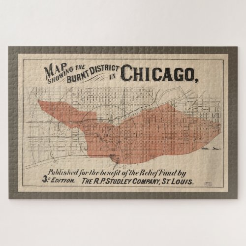 Vintage Chicago Great Fire Map 1871 Jigsaw Puzzle