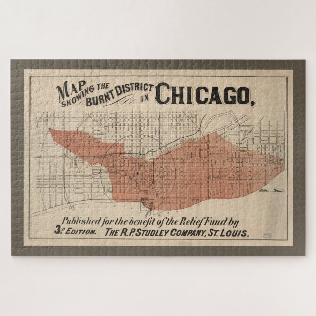 Vintage Chicago Great Fire Map, 1871 Jigsaw Puzzle (Horizontal)