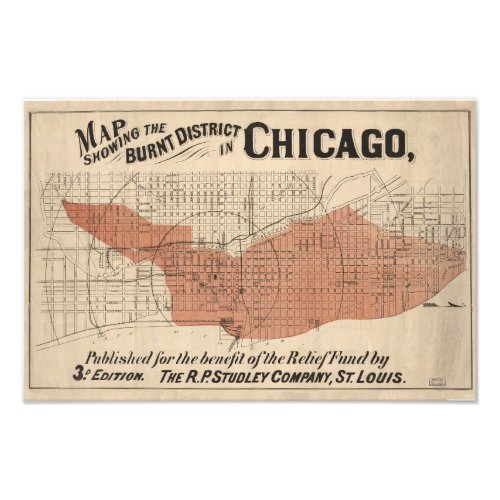 Vintage Chicago Great Fire Map 1871 Photo Print