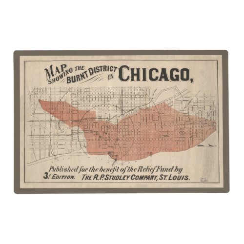 Vintage Chicago Great Fire Map 1871 Placemat