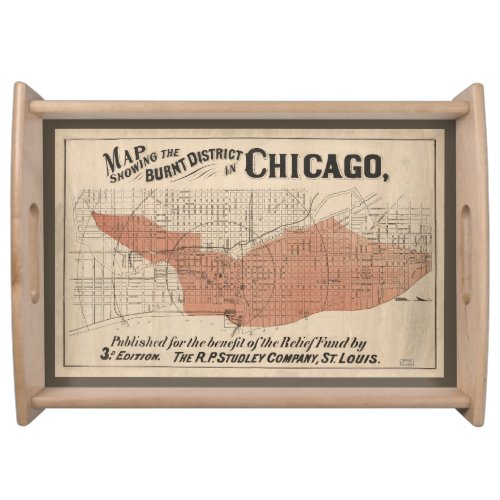 Vintage Chicago Great Fire Map 1871 Serving Tray