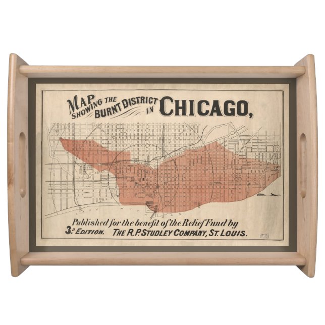 Vintage Chicago Great Fire Map, 1871 Serving Tray (Front)