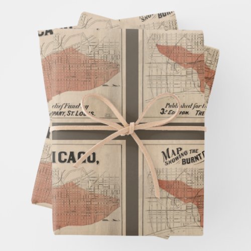 Vintage Chicago Great Fire Map 1871 Wrapping Paper Sheets