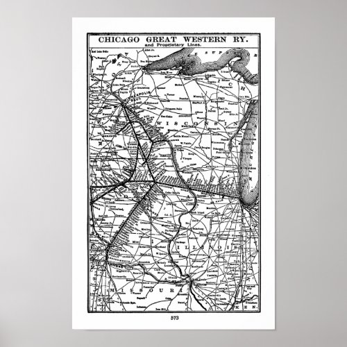 Vintage Chicago Great Western Railroad Map Poster