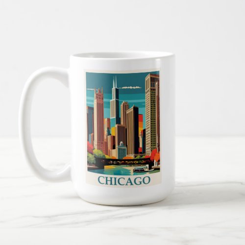 Vintage Chicago Illinois City Skyline Retro Travel Coffee Mug