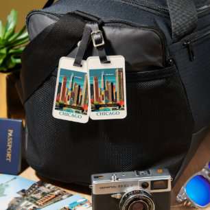 Vintage Chicago Illinois City Skyline Retro Travel Luggage Tag