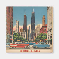 Vintage Chicago Illinois City Skyline Retro Travel