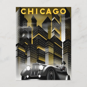 Vintage Chicago Illinois City Skyline Retro Travel Postcard