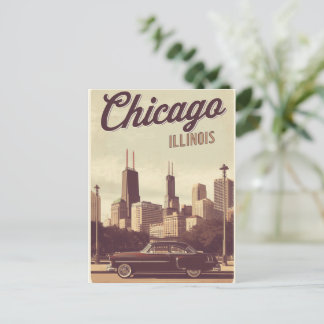 Vintage Chicago Illinois City Skyline Retro Travel Postcard