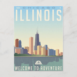 Vintage Chicago Illinois City Skyline Retro Travel Postcard