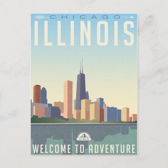 Vintage Chicago Illinois City Skyline Retro Travel Postcard (Front)
