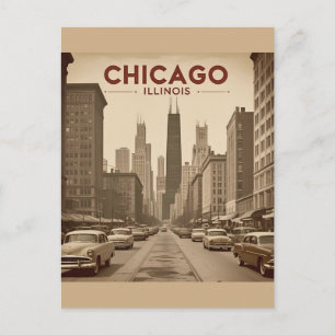 Vintage Chicago Illinois City Skyline Retro Travel Postcard