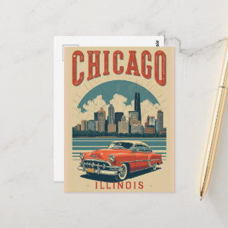 Vintage Chicago Illinois City Skyline Retro Travel Postcard