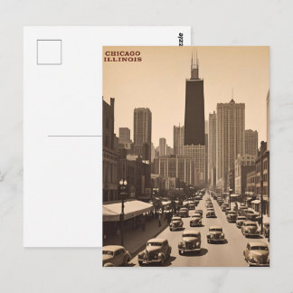 Vintage Chicago Illinois City Skyline Retro Travel Postcard