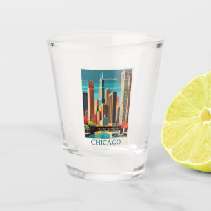 Vintage Chicago Illinois City Skyline Retro Travel Shot Glass