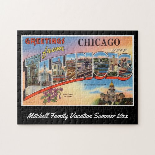 Vintage Chicago Illinois Postcard Family Souvenir Jigsaw Puzzle