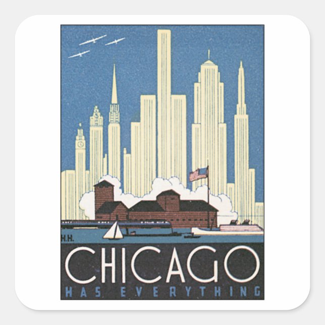 Vintage Chicago Illinois Square Sticker (Front)