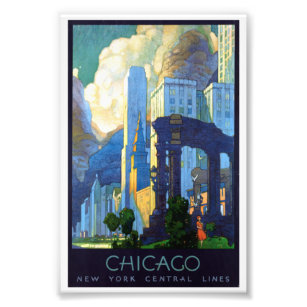 Vintage Chicago Illinois Train Travel Poster