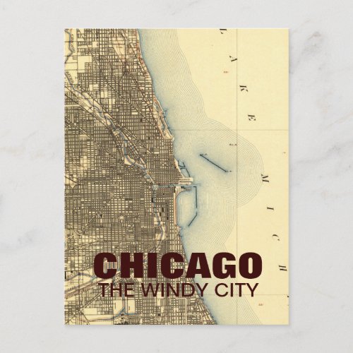Vintage Chicago Map  postcard