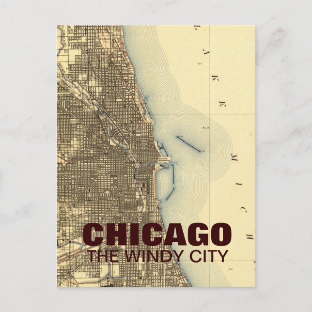 Vintage Chicago Map  postcard (Front)