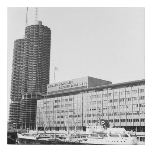 Vintage Chicago MARINA TOWERS SUN TIMES BLDG BOAT Faux Canvas Print
