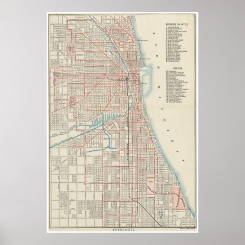 Vintage Chicago Railroad Map 1893 Poster