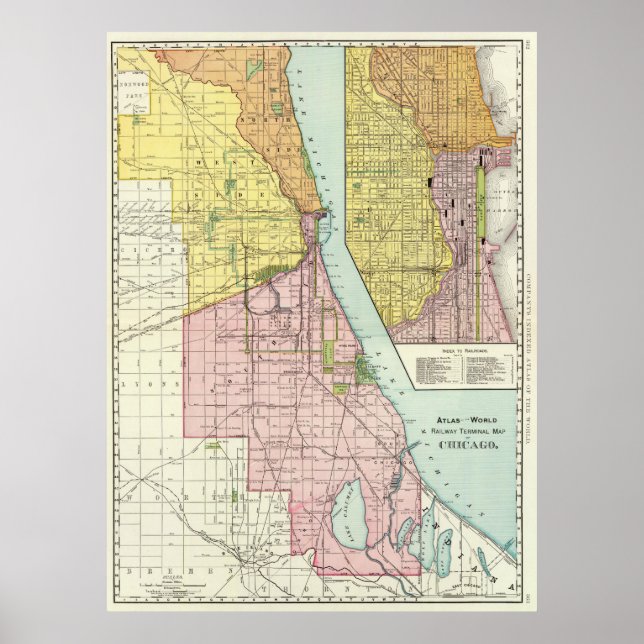 Vintage Chicago Railroad Map (1897) Poster (Front)
