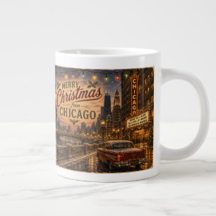 Vintage Chicago Route 66 Christmas City Lights Giant Coffee Mug