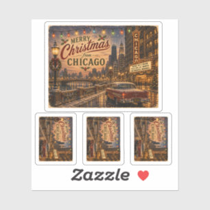 Vintage Chicago Route 66 Christmas City Lights Sticker