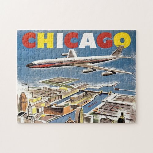 Vintage Chicago Skyline Airplane  Jigsaw Puzzle
