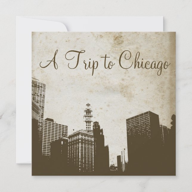 Vintage Chicago Skyline Artwork Invitation (Front)