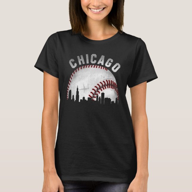 Vintage Chicago Skyline City Baseball T-Shirt (Front)