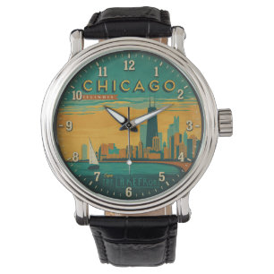 Vintage Chicago Skyline Lakefront Art Watch