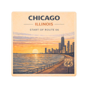 Vintage Chicago Skyline Route 66 Sunset Art