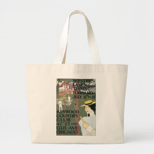 Vintage Chicago Tennis Poster Large Tote Bag