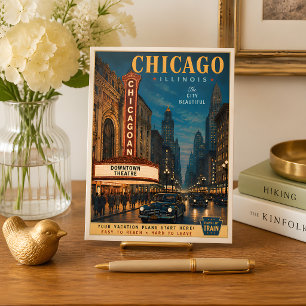 Vintage Chicago Theater District Travel Postcard