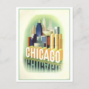 Vintage Chicago Travel Poster Postcard