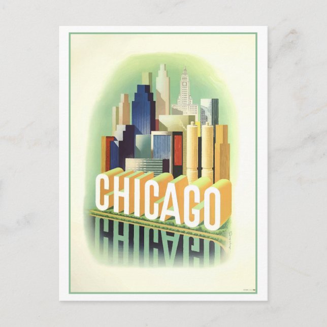 Vintage Chicago Travel Poster Postcard (Front)