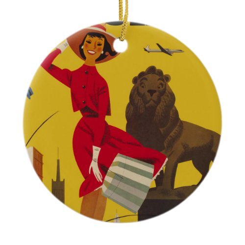 Vintage Chicago USA Air Travel Advertisement Ceramic Ornament