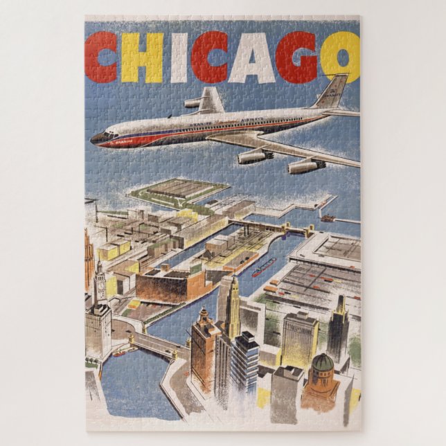 Vintage Chicago USA Air Travel Advertisement Jigsaw Puzzle (Vertical)