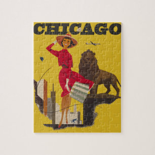 Vintage Chicago USA Air Travel Advertisement Jigsaw Puzzle