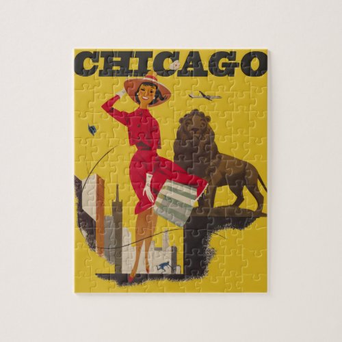 Vintage Chicago USA Air Travel Advertisement Jigsaw Puzzle