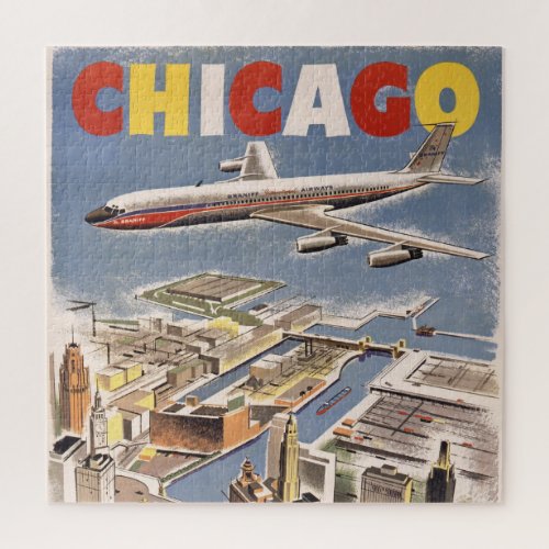 Vintage Chicago USA Air Travel Advertisement Jigsaw Puzzle