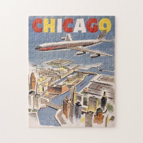 Vintage Chicago USA Air Travel Advertisement Jigsaw Puzzle