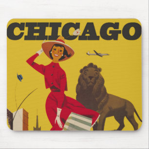 Vintage Chicago USA Air Travel Advertisement Mouse Pad