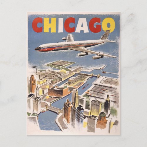 Vintage Chicago USA Air Travel Advertisement Postcard
