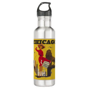 Vintage Chicago USA Air Travel Advertisement Stainless Steel Water Bottle