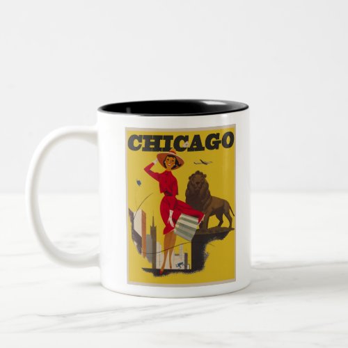 Vintage Chicago USA Air Travel Advertisement Two_Tone Coffee Mug