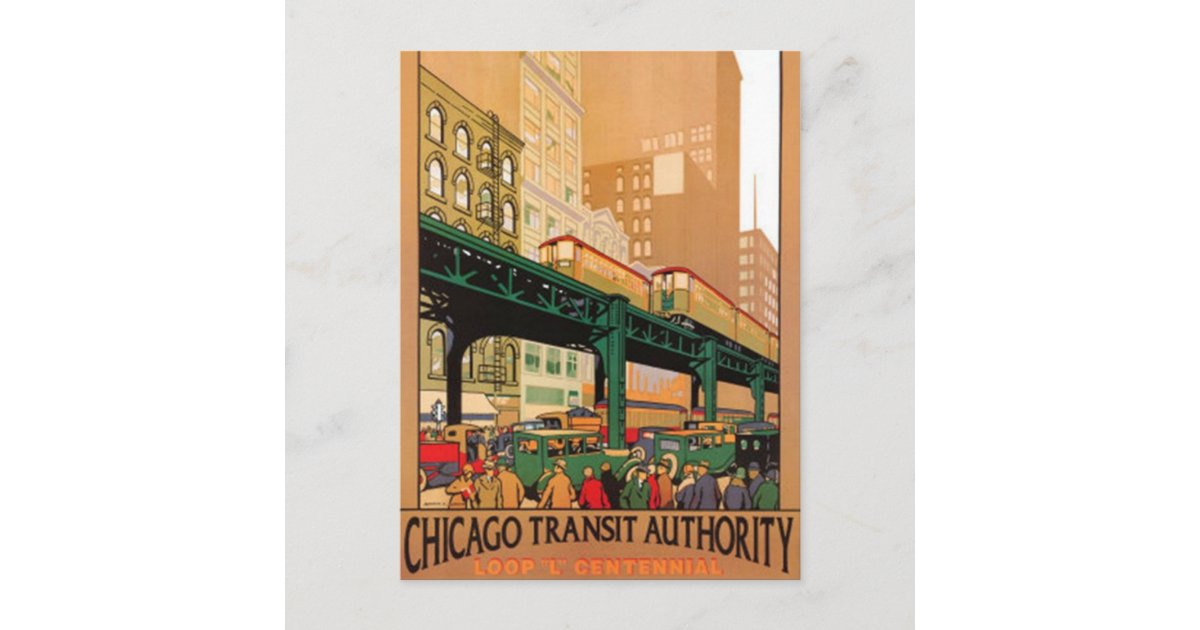 Chicago script logo in red postcard, Zazzle